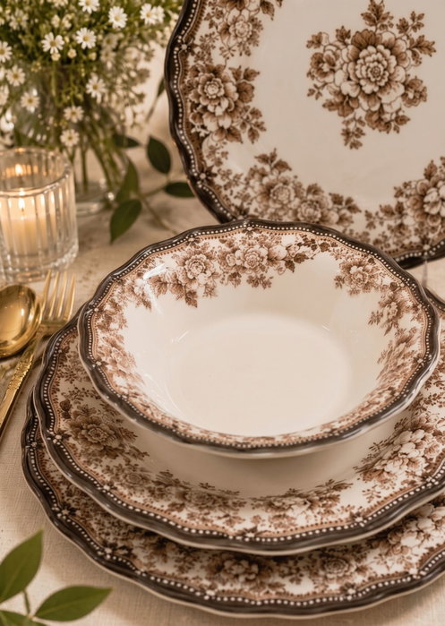 Hermia Juego de Cena Velour Brown Fulya de 24 Piezas